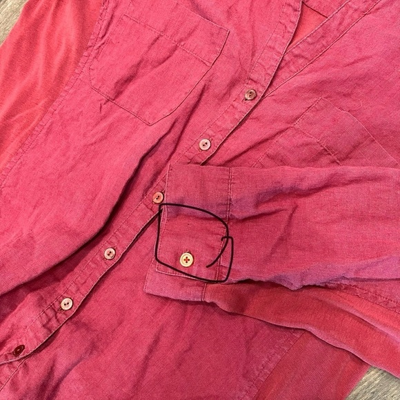 Eileen Fisher Womens Irish Linen Button-Up Shirt Coral Roll-Tab Sleeves Sz M - Picture 10 of 10